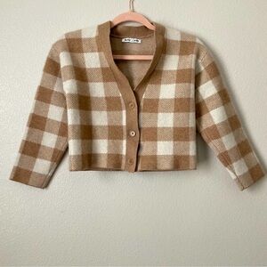 Reformation Cardigan Womens Size XS Tan Cream Cashmere Fonte Plaid Crop Sweater